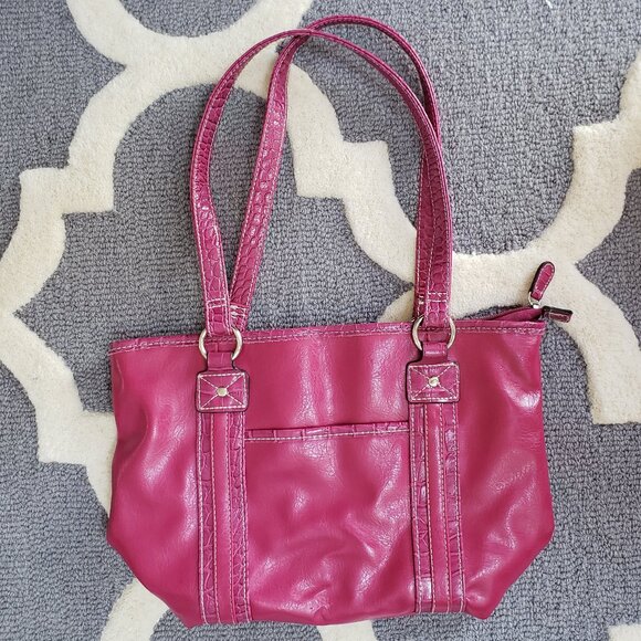 2010's pink faux leather, snakeskin tote embellished trim it girl shoulder bag - Picture 10 of 10
